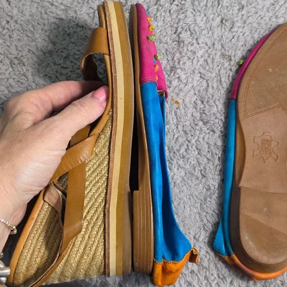 VINTAGE Arteffects Leather Ballet Flats Pink Blue Colorful 70s Shoes 7.5 - Picture 10 of 11